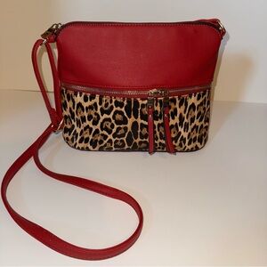 Red and Leopard Print Crossbody Bag